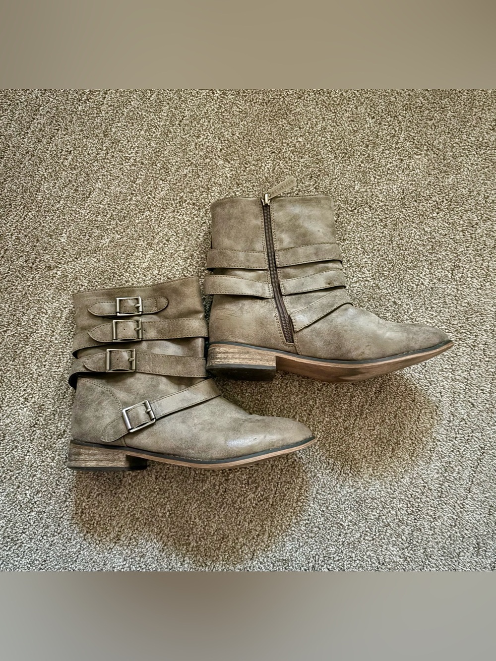 Breckelles Taupe Buckled Ankle Boots